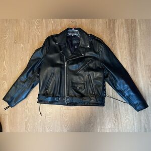 Wilson Black Leather Bomber Men Jacket, size XL